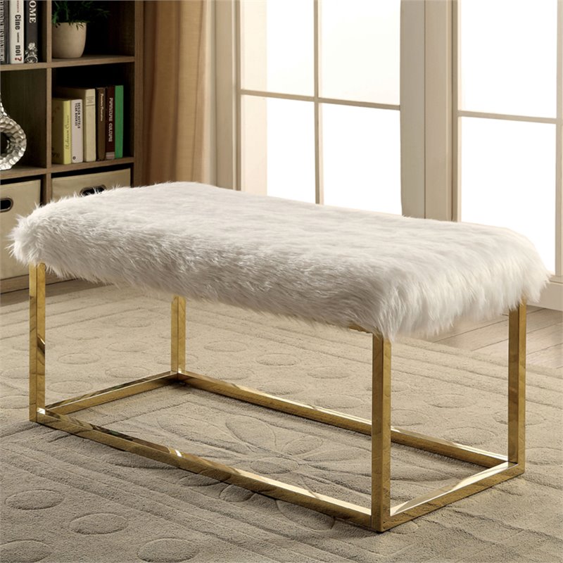Furniture of America Saxton Contemporary Fabric Padded Long Bench in White