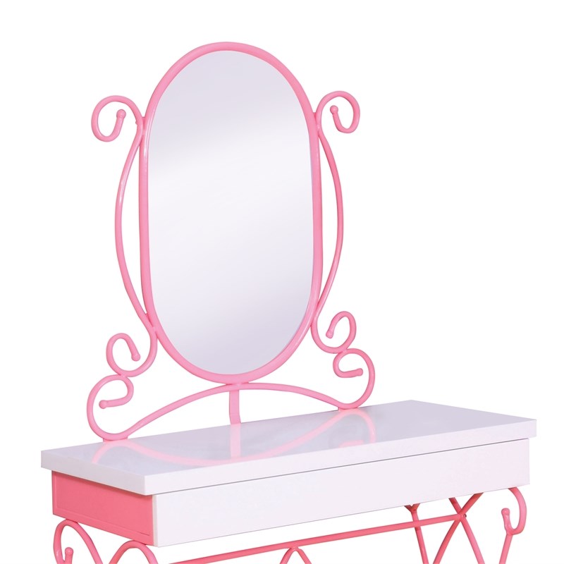Furniture of America Prink Metal 3-Piece Kids Vanity Set in Pink and White