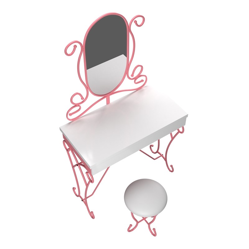 Furniture of America Prink Metal 3-Piece Kids Vanity Set in Pink and White