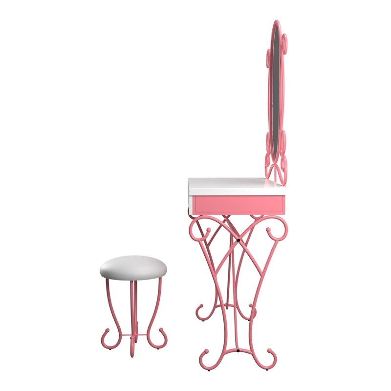 Furniture of America Prink Metal 3-Piece Kids Vanity Set in Pink and White