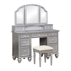 Furniture of America Tamarah Wood 3-Piece Bedroom Vanity Set in Silver
