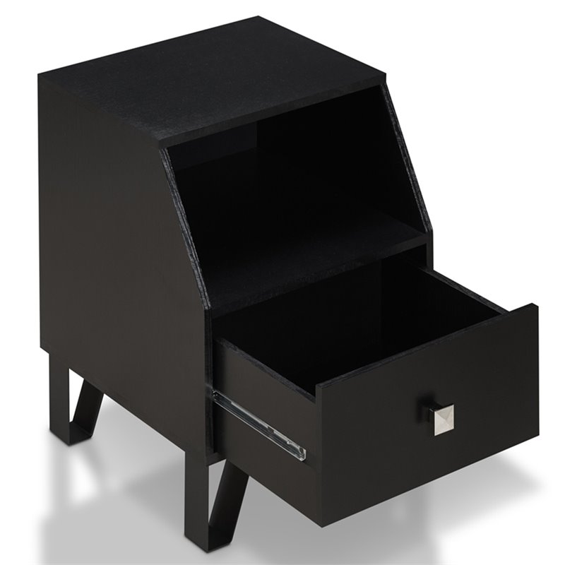 Furniture of America Jilah Modern Wood Storage End Table in Black