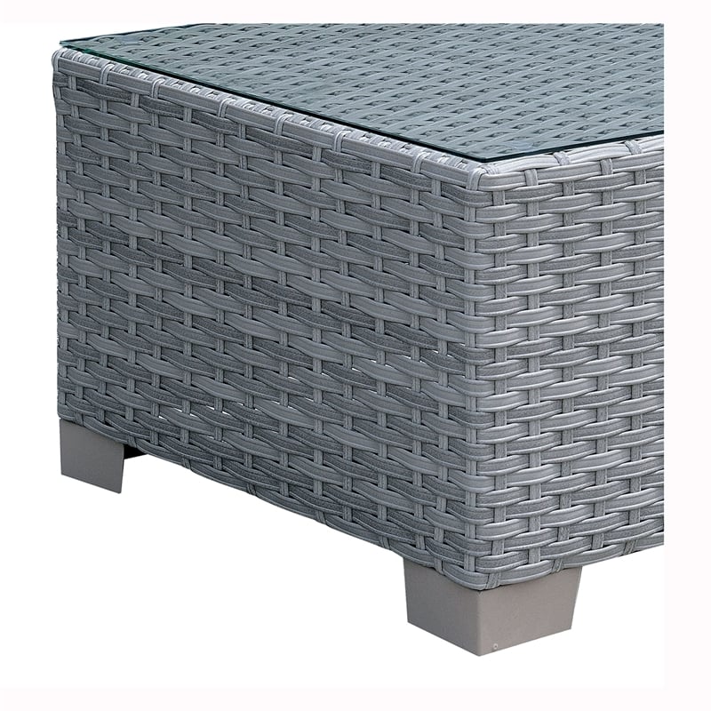 Furniture of America Condor Rattan Glass Top Patio Coffee Table in Gray