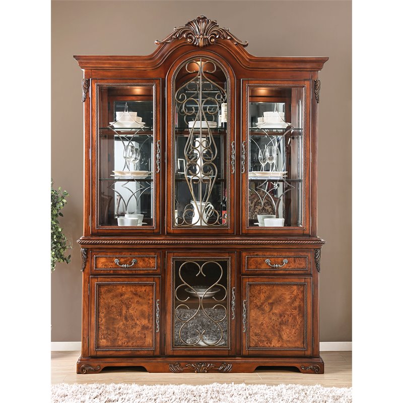 Furniture of America Eleanora Traditional Wood China Cabinet in Brown Cherry