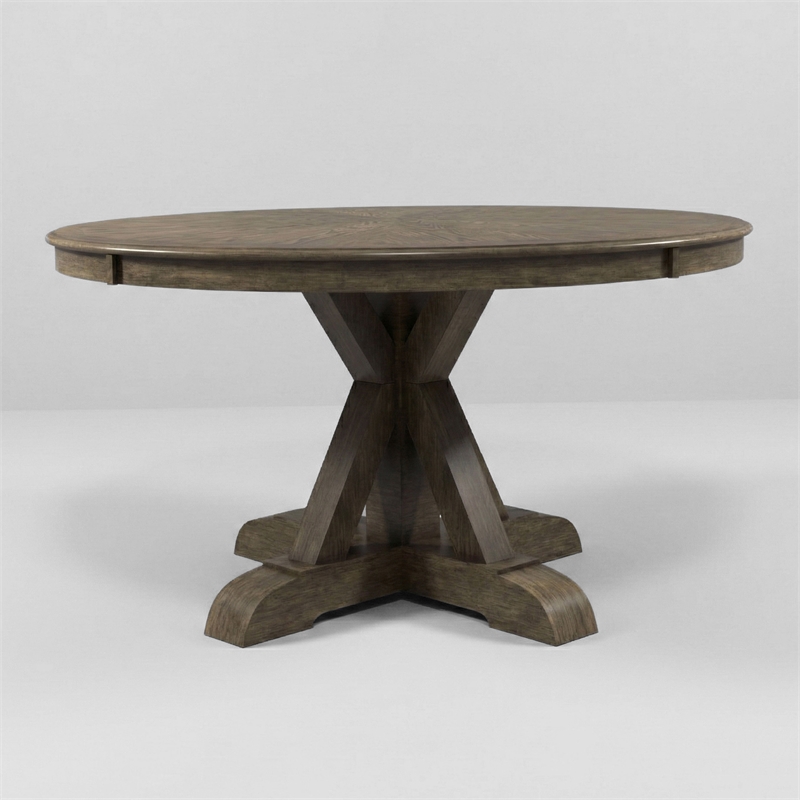 Furniture of America Kora Rustic Round Trestle Wood Dining Table in Light Oak