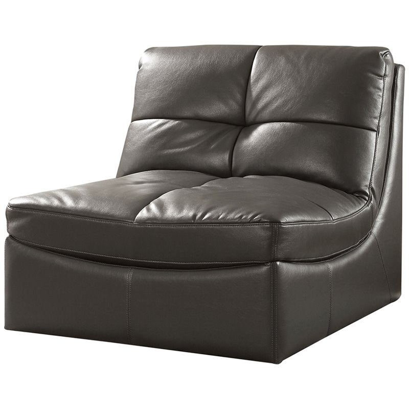 Furniture of America Onta Contemporary Faux Leather Accent Armless Chair in Gray