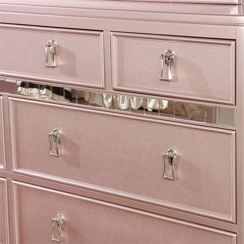 Furniture of America Appell 2-Piece Wood Rose Gold Dresser and Camel Back Mirror