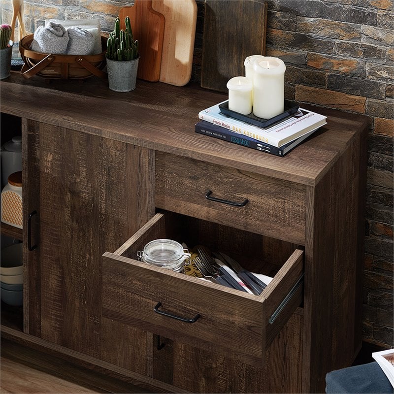 Furniture of America Galvin Rustic Wood 2-Drawer Buffet in Reclaimed Oak