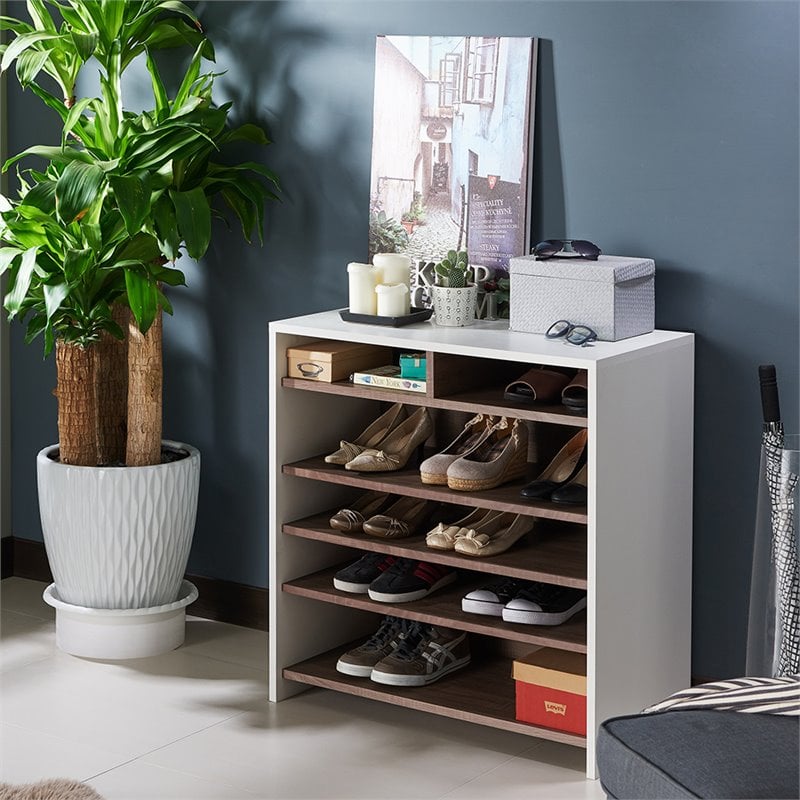 Furniture of America Soren Modern Wood 5-Tier Shoe Rack in White and Brown