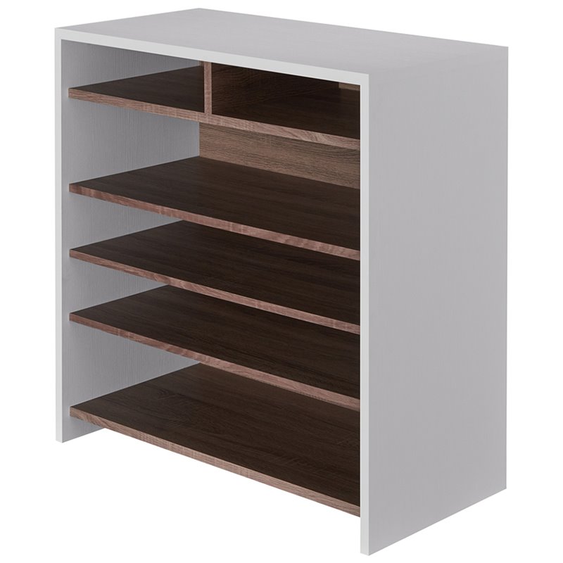 Furniture of America Soren Modern Wood 5-Tier Shoe Rack in White and Brown
