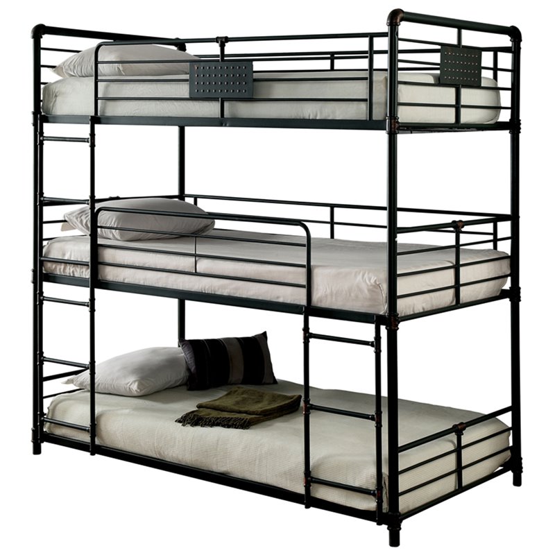 Furniture of America Bryon Metal Twin Triple Bunk Bed in Antique Black