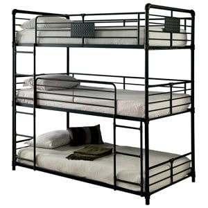 Furniture of America Bryon Metal Twin Triple Bunk Bed in Antique Black
