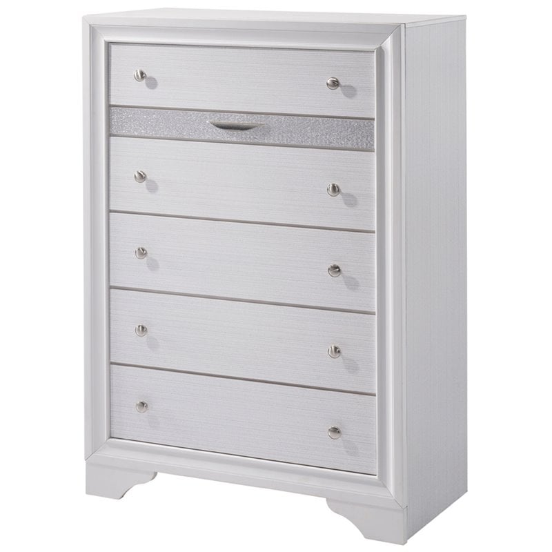 Furniture of America Laren Contemporary Solid Wood 5-Drawer Chest in White