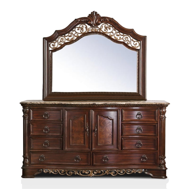 Furniture of America Jordan Wood 8-Drawer Dresser and Mirror in Brown Cherry