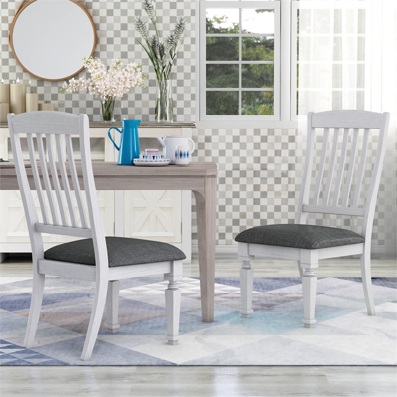 Furniture of America Cassie Wood Padded Dining Chair in Antique White (Set of 2)