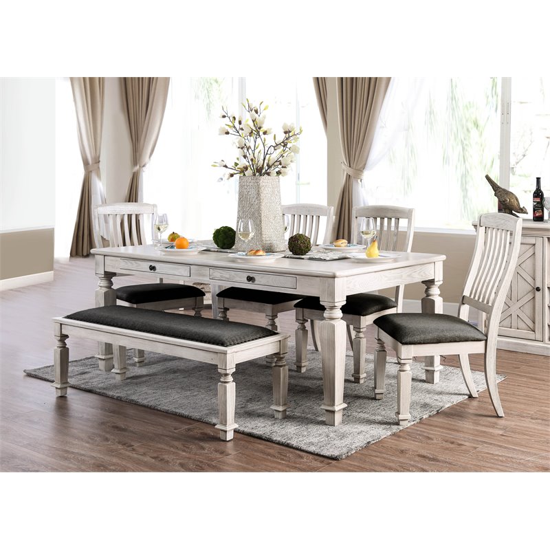 Furniture of America Cassie 6-Piece Wood Dining Set in Antique White