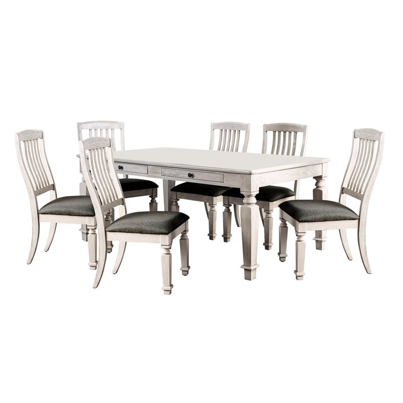 Furniture of America Cassie 7-Piece Wood Dining Set in Antique White