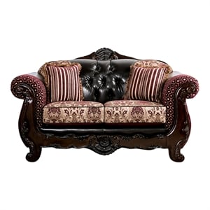 Furniture of America Eli Faux Leather Loveseat in Burgundy and Dark Brown