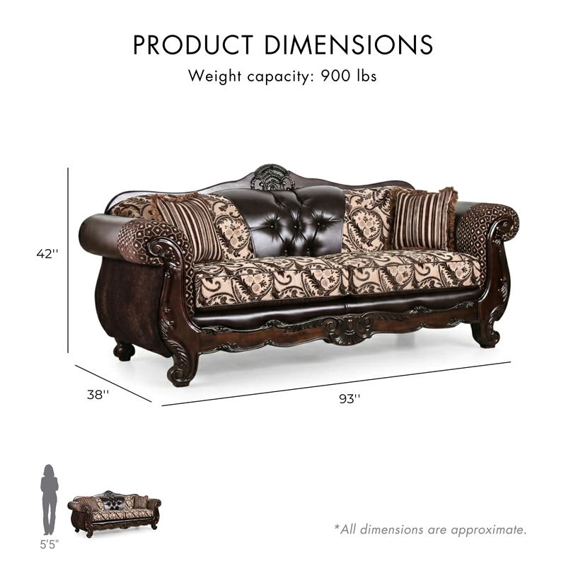 Furniture of America Eli Faux Leather Tufted Sofa in Dark Brown and Brown