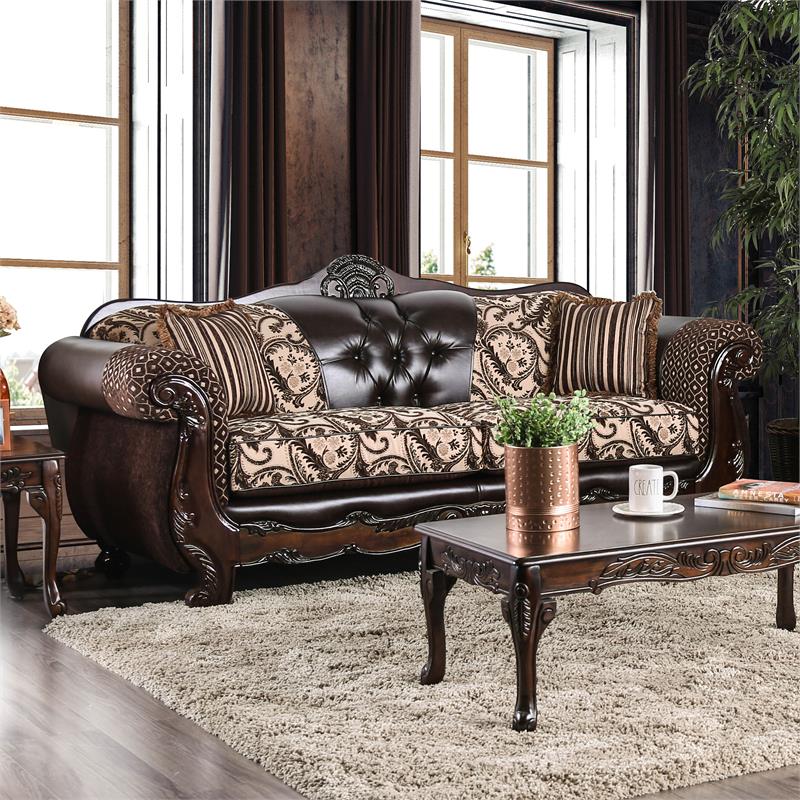 Furniture of America Eli Faux Leather 2-Piece Sofa Set in Brown