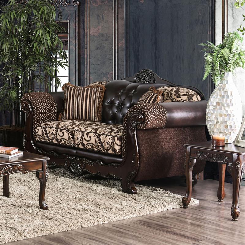 Furniture of America Eli Faux Leather 2-Piece Sofa Set in Brown