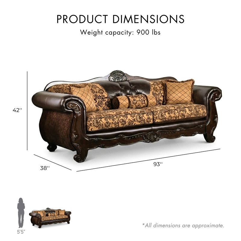 Furniture of America Eli Faux Leather Tufted Sofa in Tan Brown