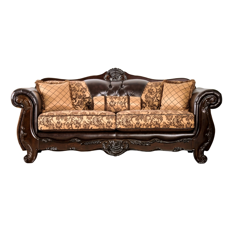 Furniture of America Eli Faux Leather Tufted Sofa in Tan Brown