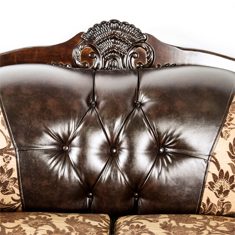Furniture of America Eli Faux Leather Tufted Sofa in Tan Brown