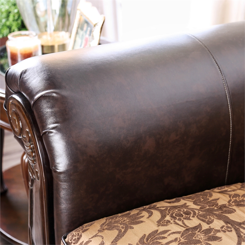 Furniture of America Eli Faux Leather Tufted Sofa in Tan Brown