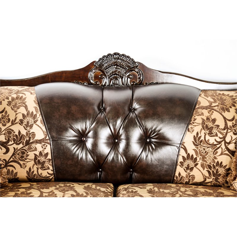 Furniture of America Eli Traditional Faux Leather Tufted Loveseat in Tan Brown
