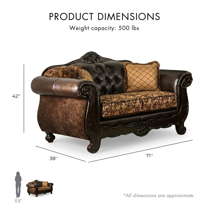 Furniture of America Eli Traditional Faux Leather Tufted Loveseat in Tan Brown