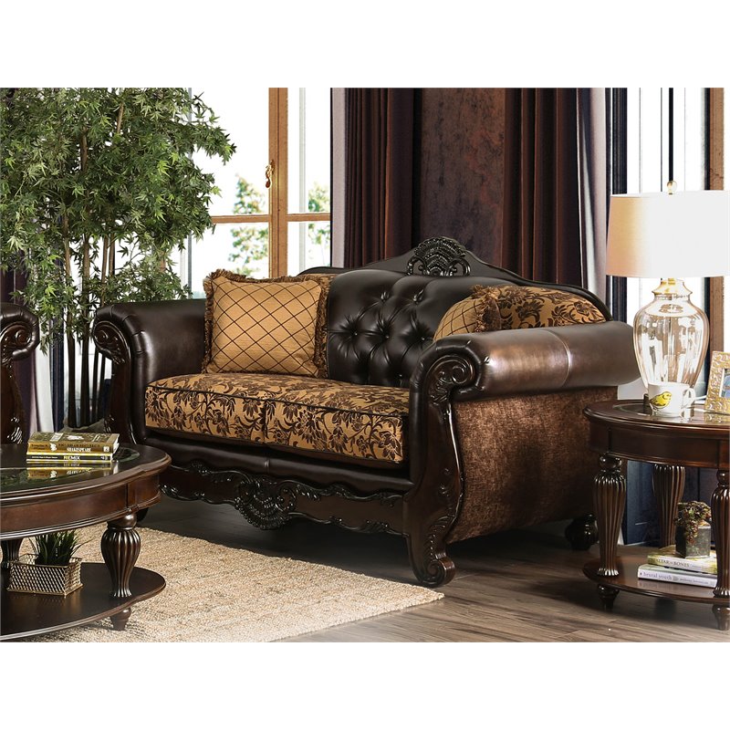 Furniture of America Eli Traditional Faux Leather Tufted Loveseat in Tan Brown