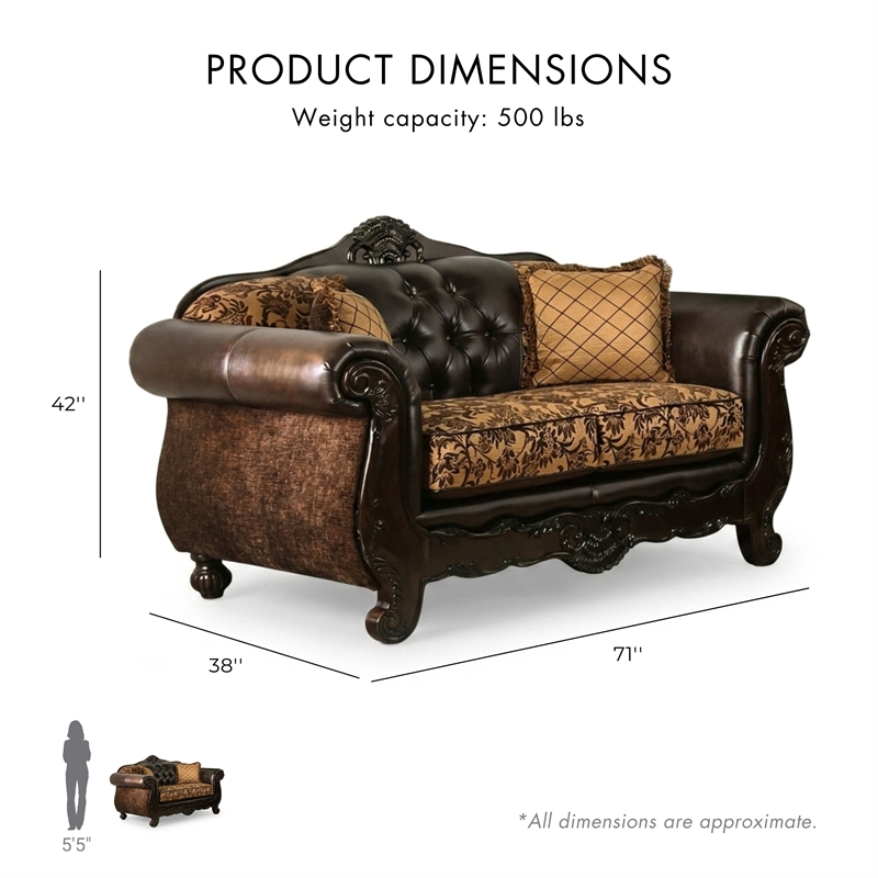 Furniture of America Eli Faux Leather 2-Piece Sofa Set in Tan Brown