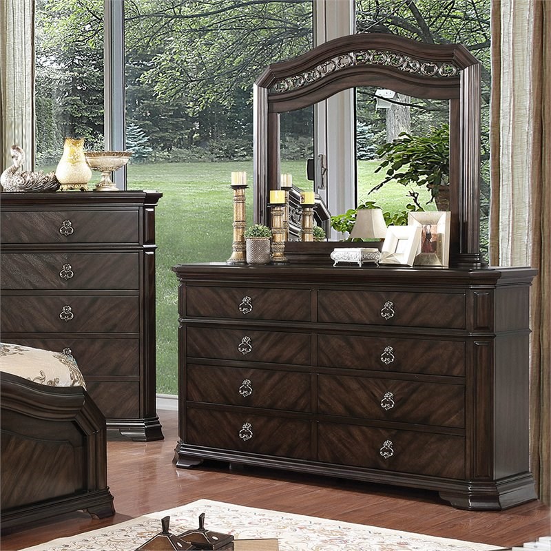 Furniture of America Kaylani Wood 8-Drawer Dresser and Mirror in Espresso