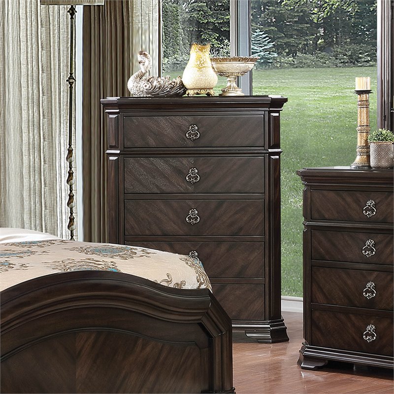 Furniture of America Kaylani Traditional Wood 5-Drawer Chest in Espresso