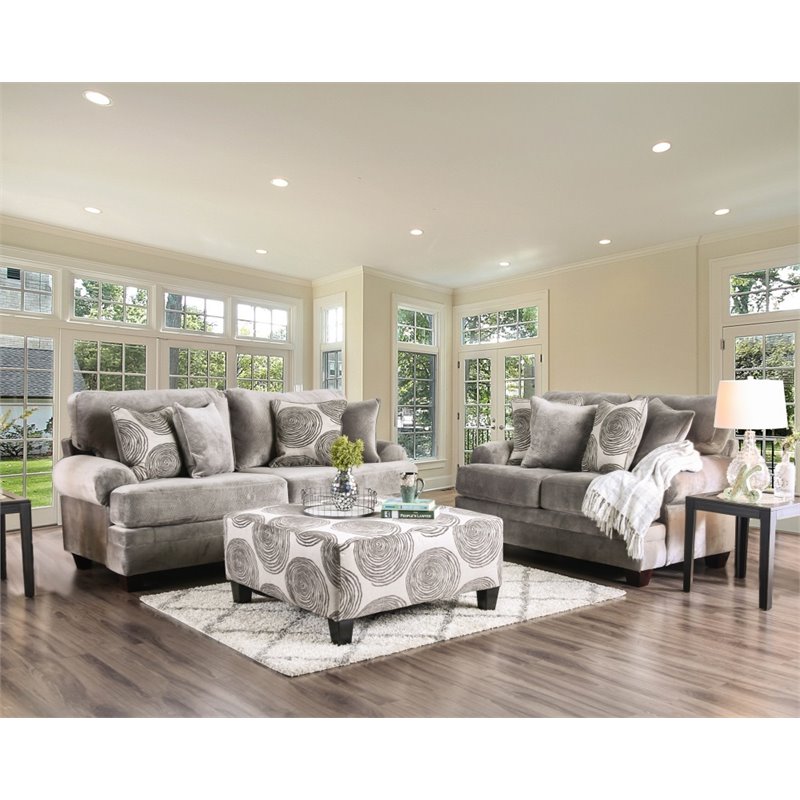 Furniture of America Sheryl Transitional 2-Piece Microfiber Sofa Set in Gray