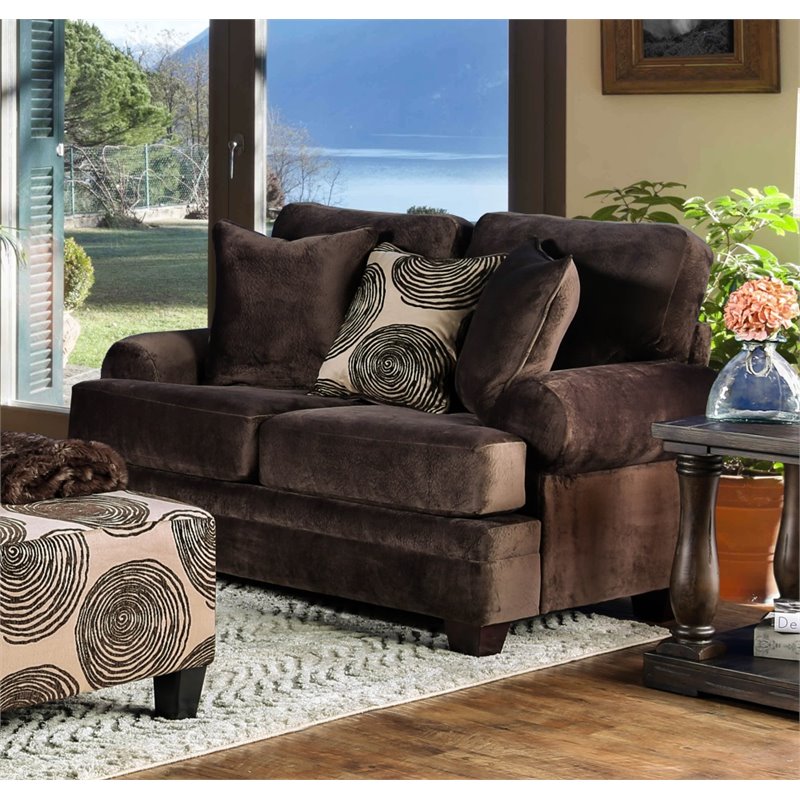 Furniture of America Sheryl Transitional Microfiber Loveseat in Brown