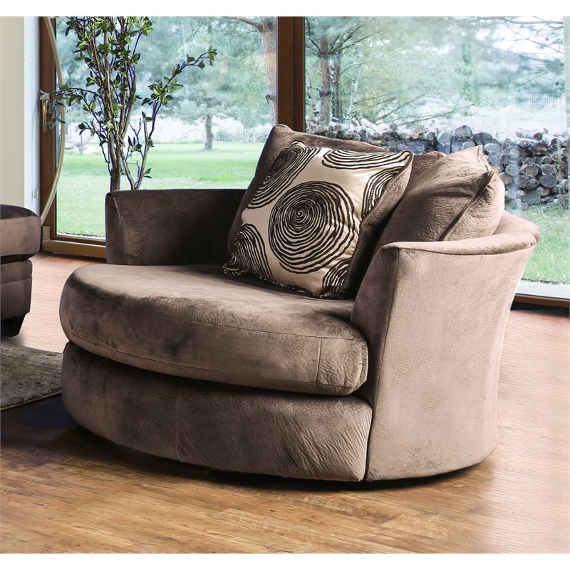 Furniture of America Sheryl Transitional Microfiber Swivel Chair in Brown