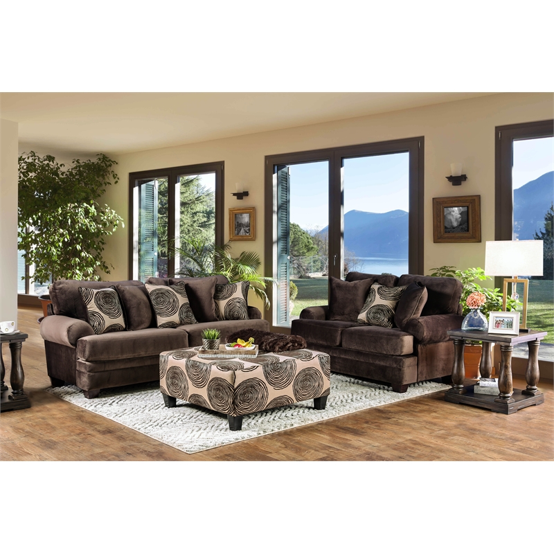 Furniture of America Sheryl Microfiber Upholstered Ottoman in Brown