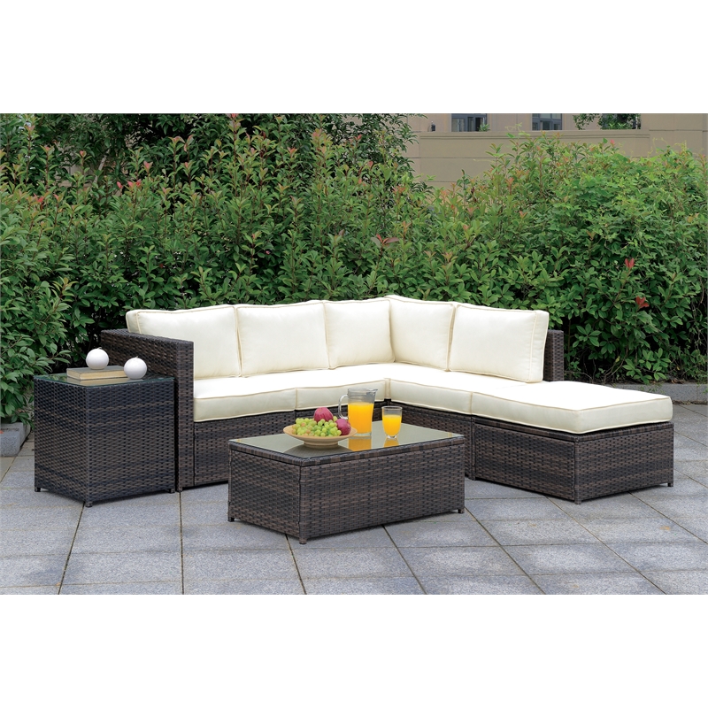 Furniture of America Daley Contemporary Brown Rattan Patio Sectional Set