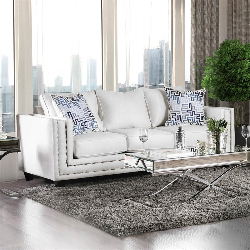 Furniture of America Malden Contemporary Chenille 2-Piece Sofa Set in Ivory