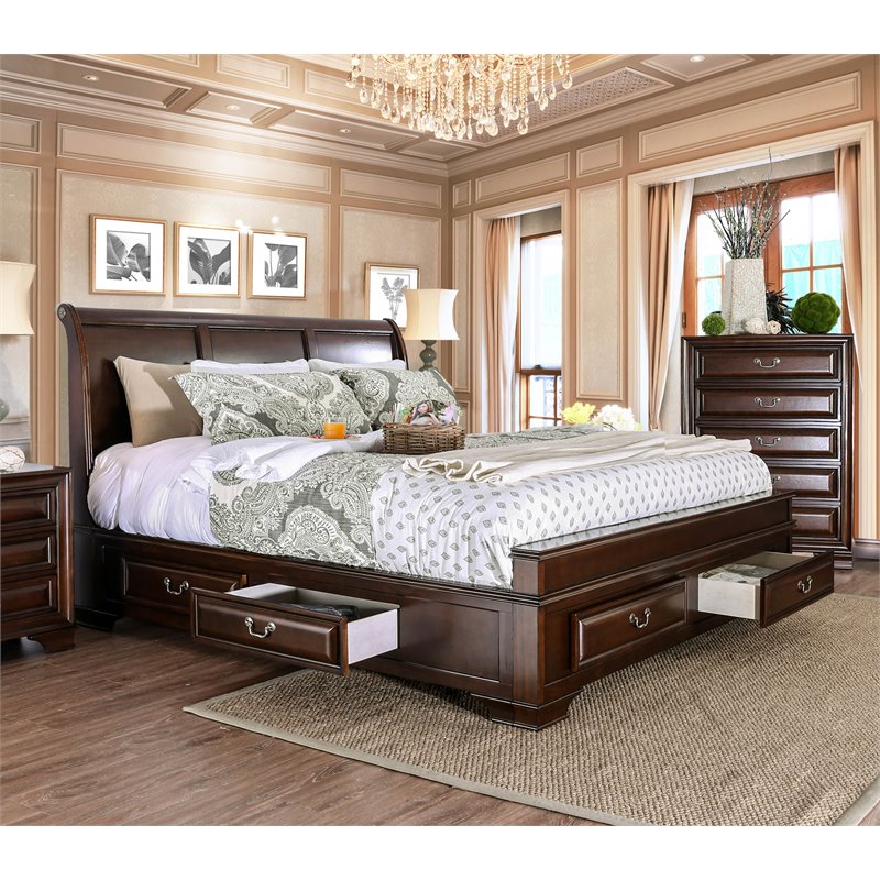 Furniture of America Bradford Wood Queen Storage Platform Bed in Brown Cherry