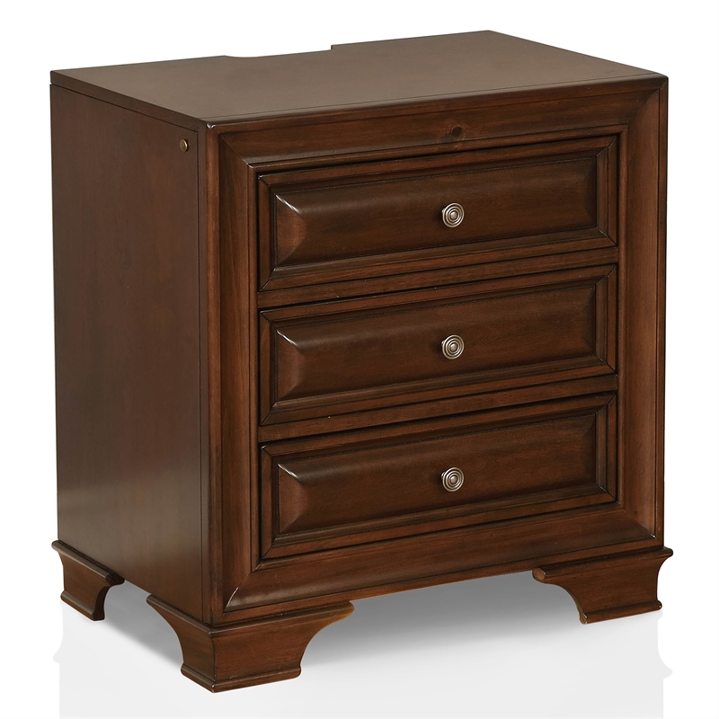 Furniture of America Bradford Solid Wood 3-Drawer Nightstand in Brown Cherry