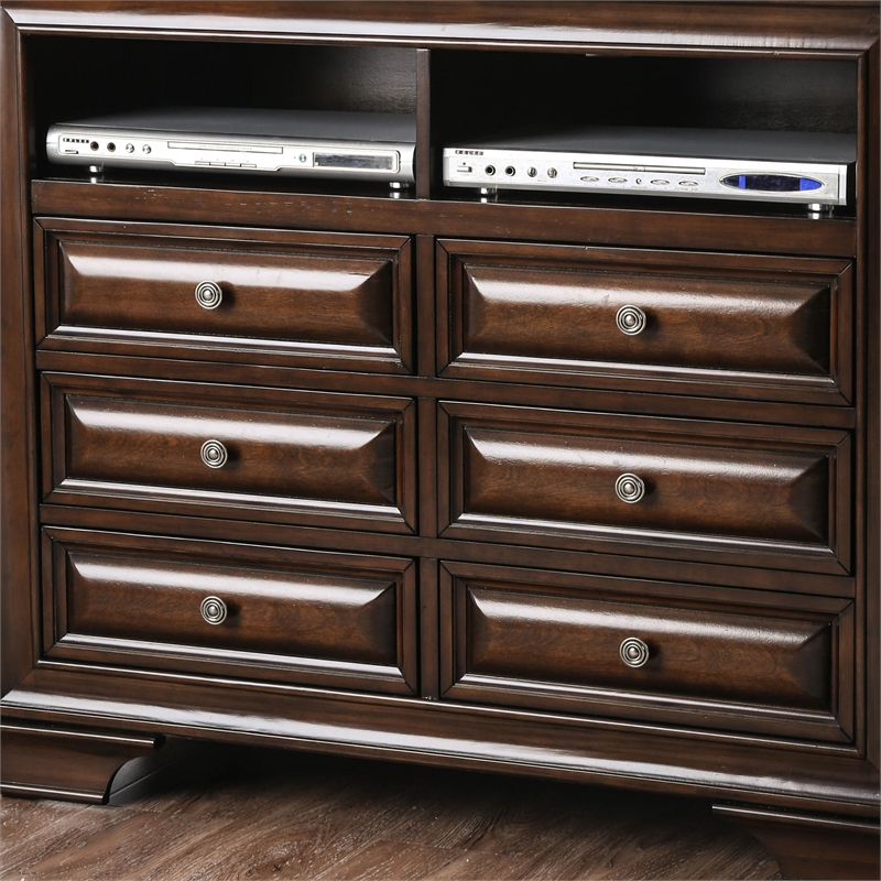 Furniture of America Bradford Solid Wood 6-Drawer TV Stand in Brown Cherry