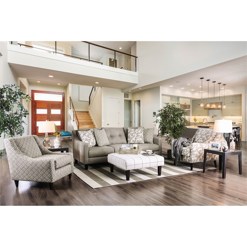 Furniture of America Shila Contemporary Fabric Tufted Sofa in Light Gray