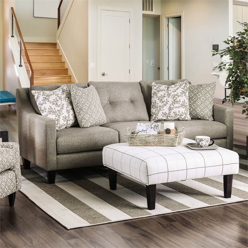 Furniture of America Shila Contemporary Fabric Tufted Sofa in Light Gray