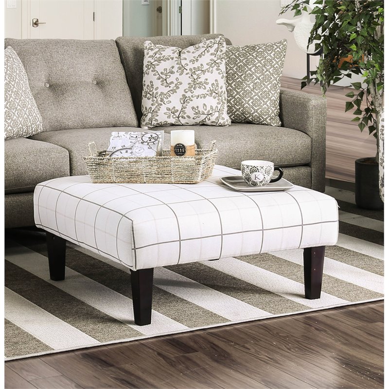 Furniture of America Shila Fabric Coffee Table Ottoman in White and Gray