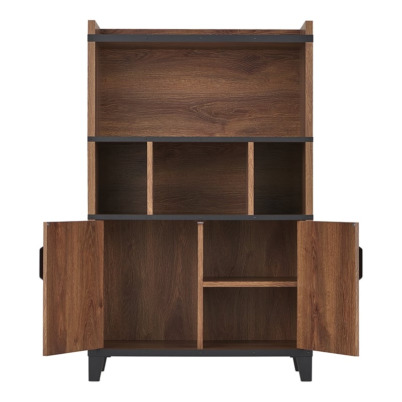 Furniture of America Rhen Farmhouse Wood 8-Shelf Buffet in Distressed Walnut