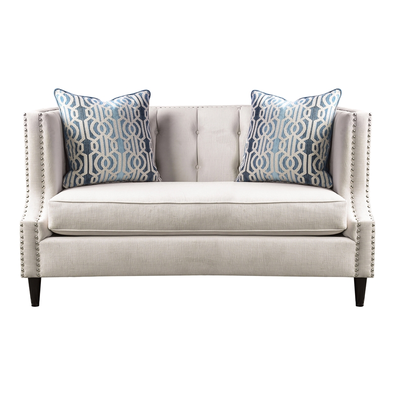 Furniture of America Carrie Microfiber Nailhead Loveseat in Beige