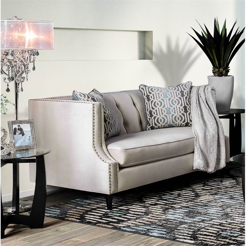 Furniture of America Carrie Microfiber Nailhead Loveseat in Beige